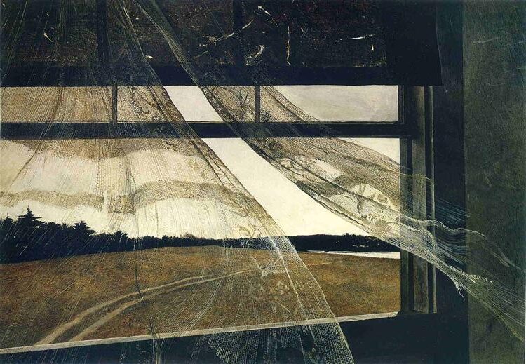 Wind from the Sea (1947) by Andrew Wyeth reflects themes of nostalgia, solitude, and the passage of time.