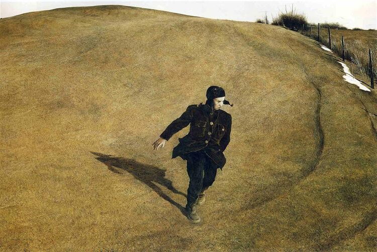 Winter (1946) by Andrew Wyeth reflects themes of isolation, movement, and introspection.