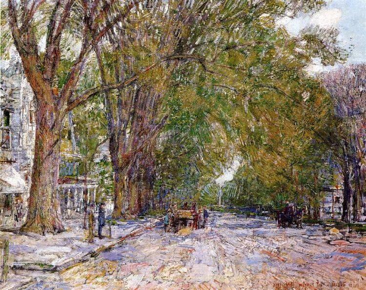 Elms, East Hampton, New York (circa 1920) reflects a serene landscape of towering elm trees.
