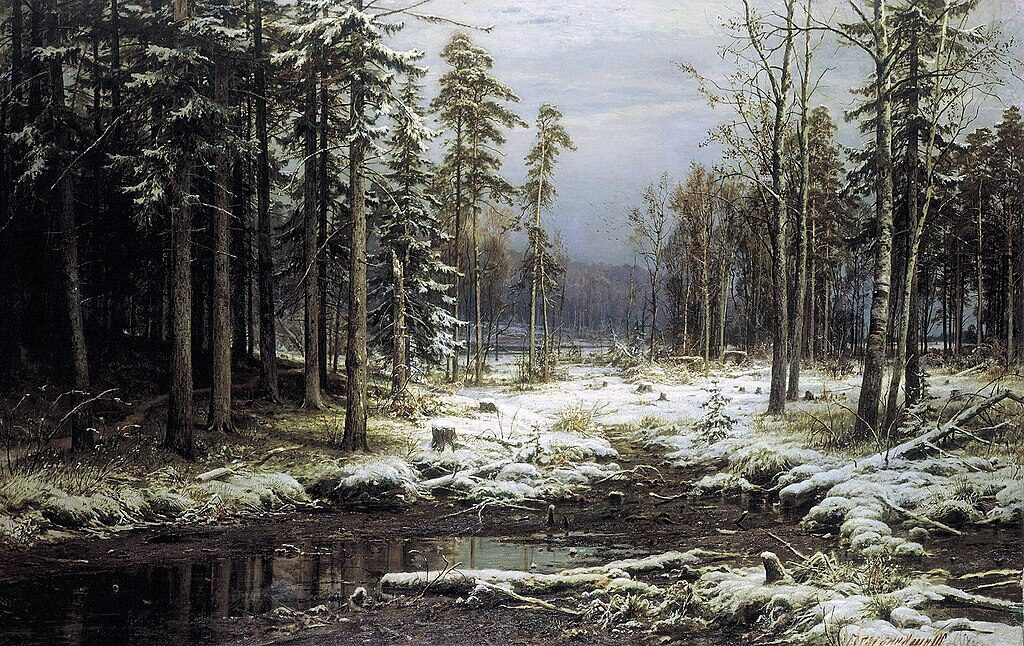 First Snow, 1875, by Ivan Shishkin  reflects the transition of seasons.