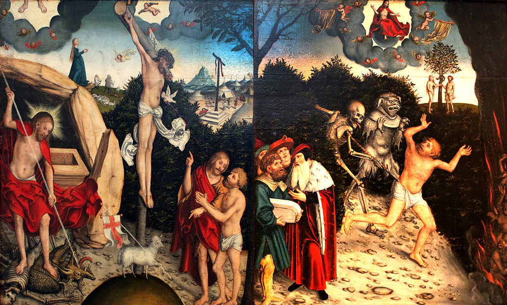 Allegory of Law and Grace (c. 1529) by Lucas Cranach the Elder reflects themes of salvation and Reformation theology.