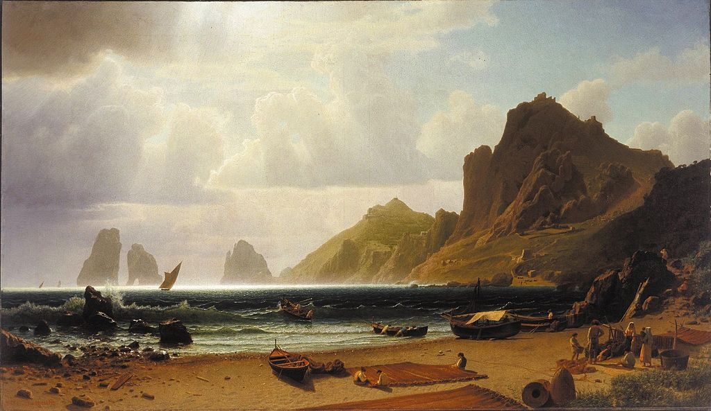 The Marina Piccola, Capri, 1859, by Albert Bierstadt reflects the serene beauty of the Mediterranean coast.