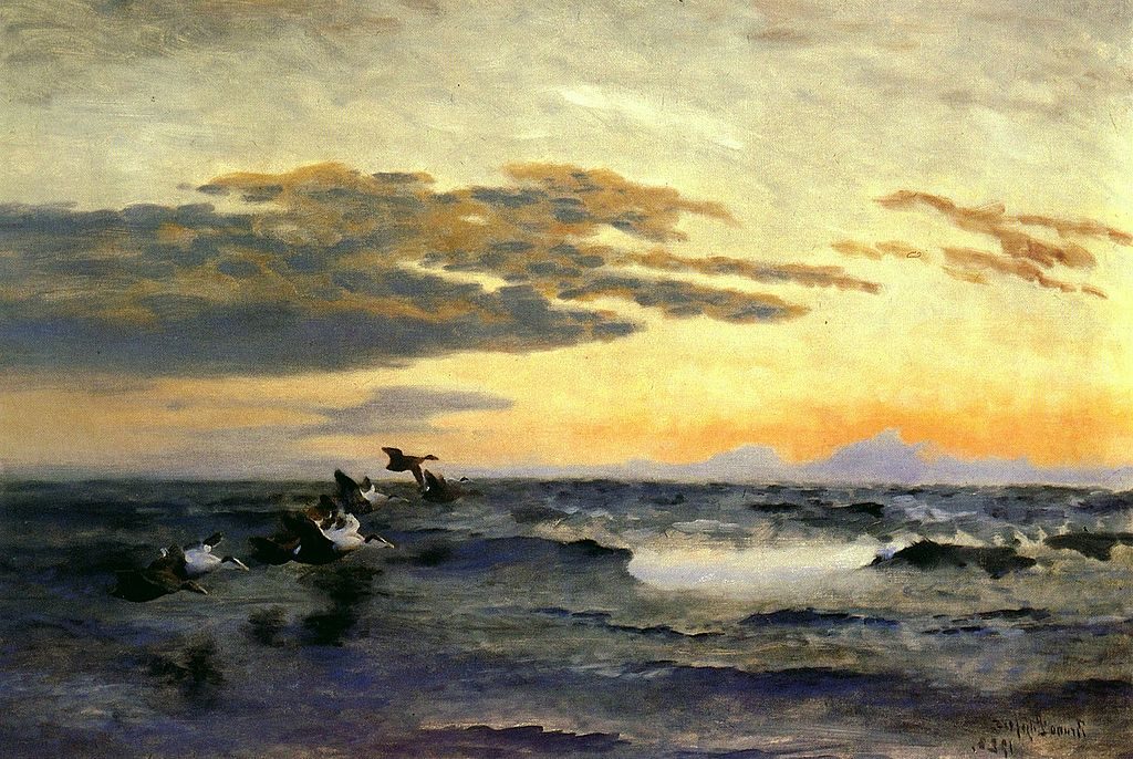 Eiders at Sunrise, 1928 by Bruno Liljefors reflects the tranquil yet powerful beauty of nature.