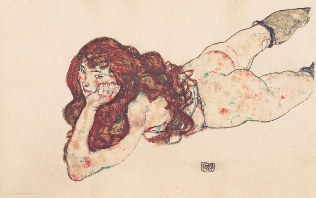 Nude (1917) by Egon Schiele reflects Schiele’s unfiltered exploration of the human form