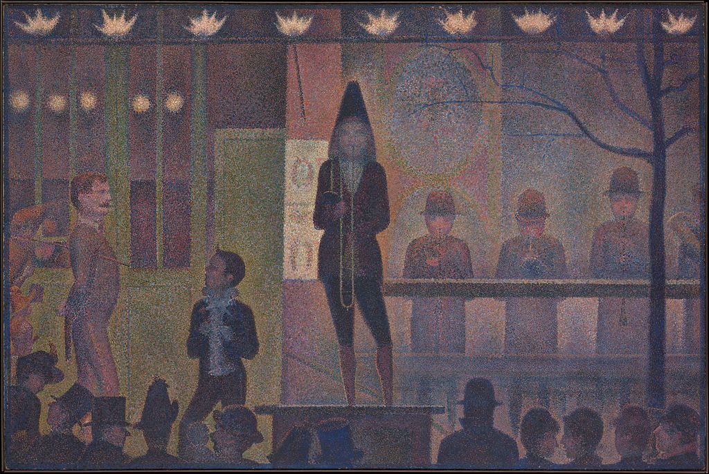 Circus Sideshow (Parade de Cirque), 1887–88 by Georges Seurat reflects a mesmerizing study of light, atmosphere, and human behavior.
