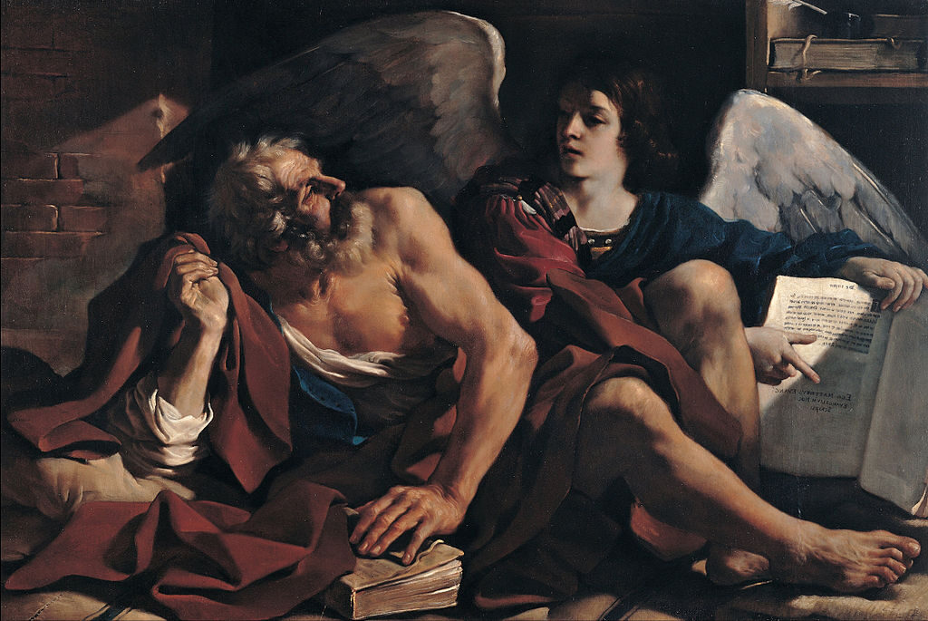 Saint Matthew and the Angel (1622) by Guercino reflects themes of divine inspiration, wisdom, and spiritual guidance.