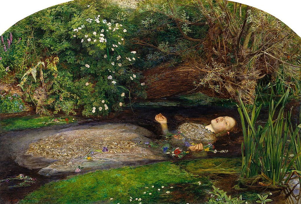 Ophelia, 1851–52, by John Everett Millais reflects the tragic beauty of Shakespeare’s character from Hamlet.