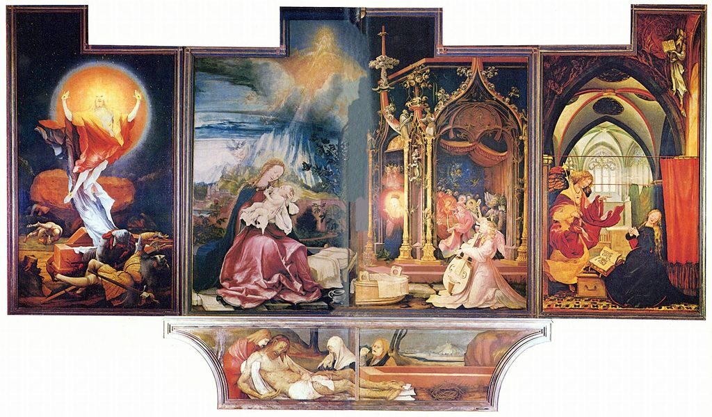 The Isenheim Altarpiece (Second State) (c. 1512) by Matthias Grünewald reflects themes of resurrection and divine healing.
