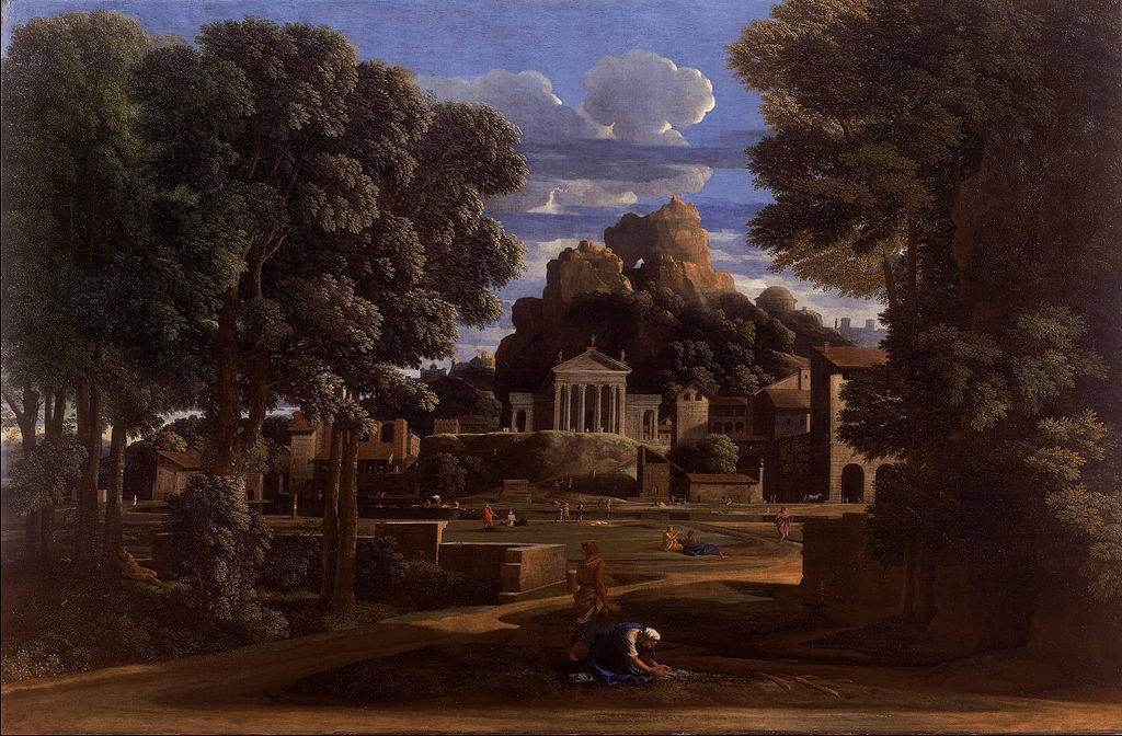 Landscape with the Ashes of Phocion, 1648 by Nicolas Poussin reflects themes of heroism, virtue, and the consequences of political intrigue.