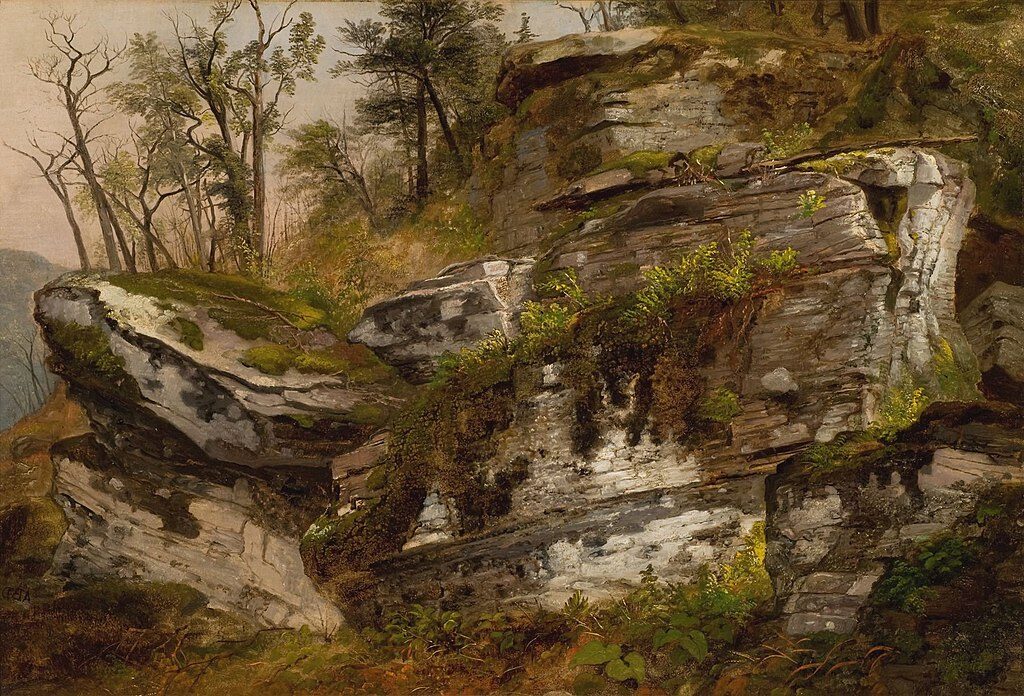 Rocky Cliff, c. 1860, by Asher Durand  reflects the sublime power and rugged beauty of nature.