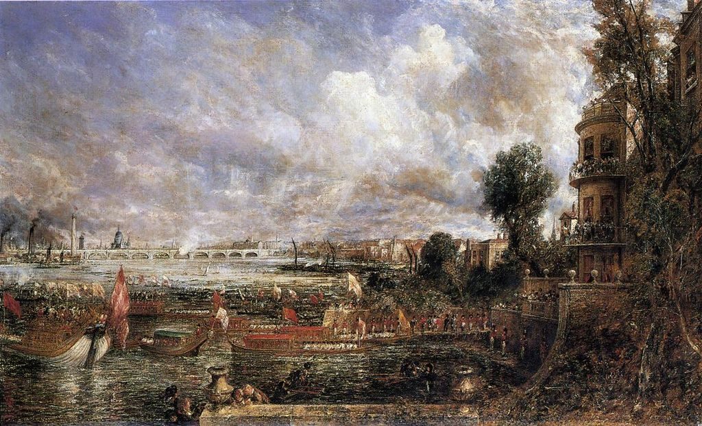 The Opening of Waterloo Bridge (c. 1832) by John Constable reflects the grandeur of urban progress and the dynamism of London’s evolving landscape.