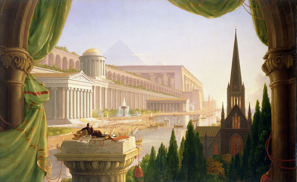 The Architect's Dream (1840) by Thomas Cole reflects an idealized vision of architectural history and artistic ambition.