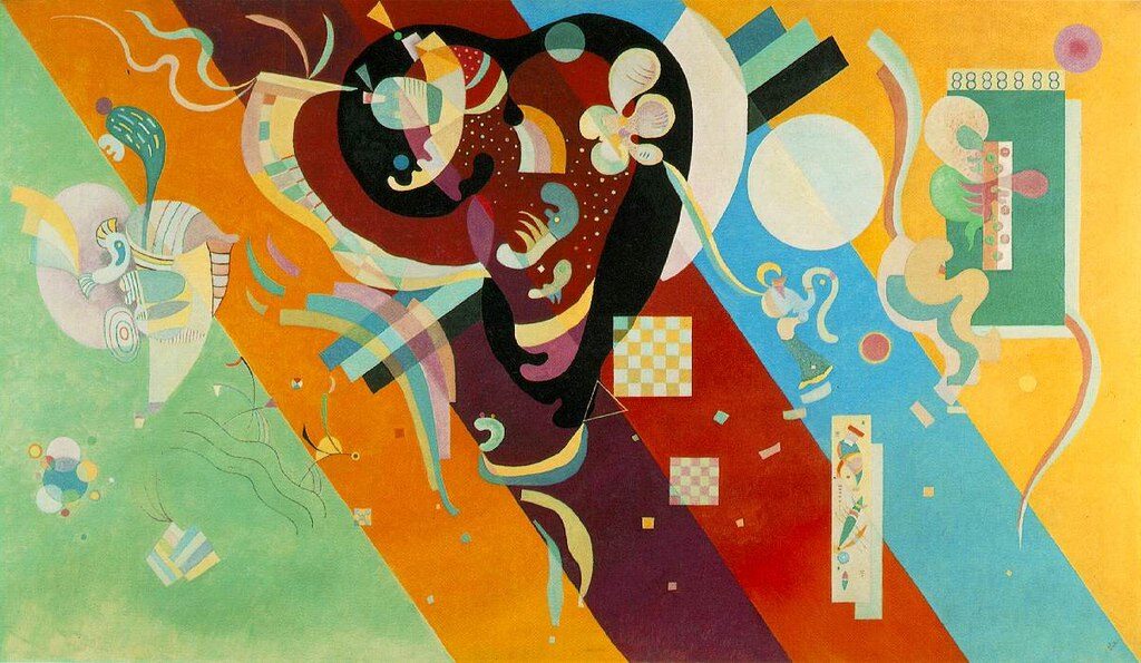 Composition IX, 1936 reflects Kandinsky’s mature abstract style.