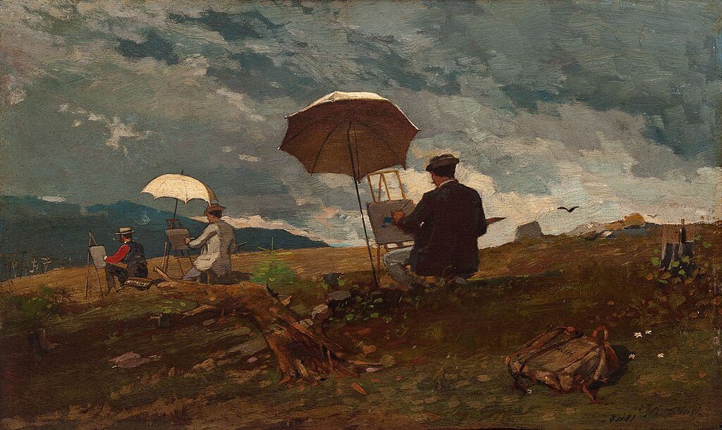 Artists Sketching in the White Mountains, 1868 – Winslow Homer reflects the camaraderie and dedication of artists capturing nature's beauty.