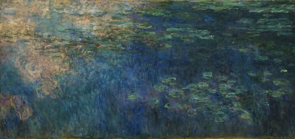 Reflections of Clouds on the Water-Lily Pond – Claude Monet (c. 1920) reflects a near-abstract meditation on nature’s fluidity