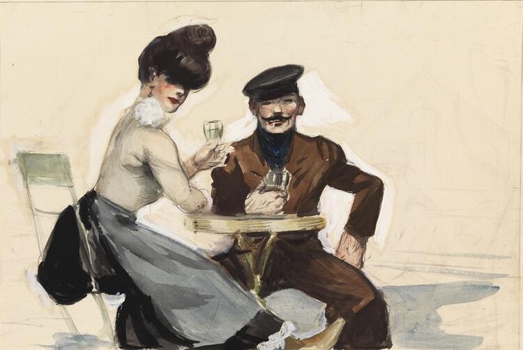Couple Drinking (1906–1907) by Edward Hopper reflects a moment of intimacy and quiet contemplation.