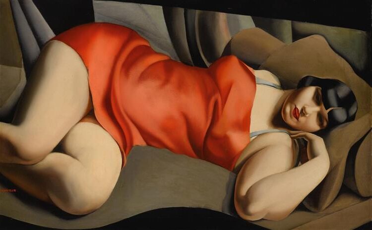 Woman in Red (Portrait of Mrs. Bush) 1927 by Tamara de Lempicka reflects the sleek glamour and sensuality of the Art Deco movement.