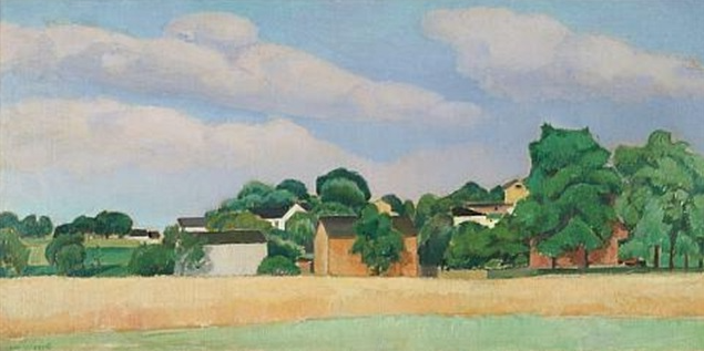 Country Landscape, 1925, by Charles Sheeler  reflects the calm rhythm of rural life.