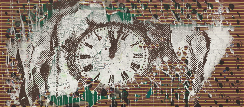 Hôtel de Ville, 5 vor 12, 1989, by Sigmar Polke  reflects a tense anticipation.