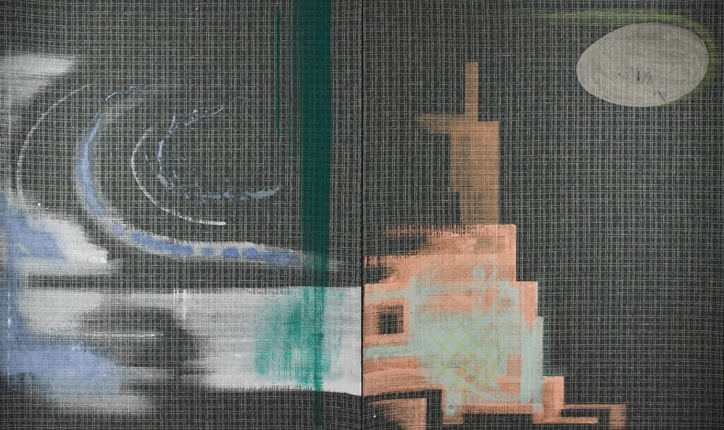 DOPPELBILD (SKYSCRAPER), 1980, by Sigmar Polke  reflects a dual perspective on urban modernity.