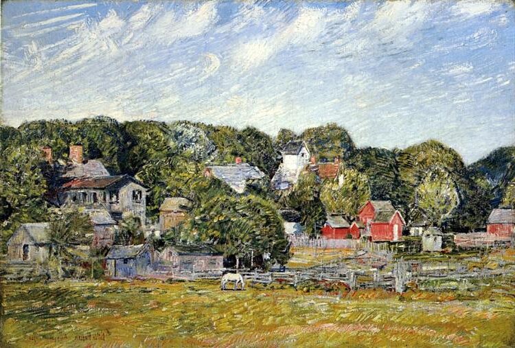 Amagansett, Long Island (1920) reflects the artist’s Impressionist approach to capturing the serene beauty of the Long Island countryside.