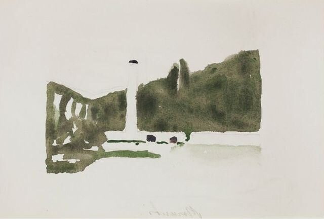 Landscape Levico (1957) reflects a serene countryside scene with soft, muted tones and simplified forms.
