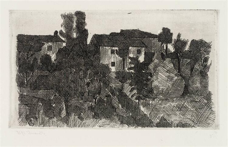Hilltop at Evening (1928) reflects a tranquil landscape with rolling hills bathed in soft, diffused light.
