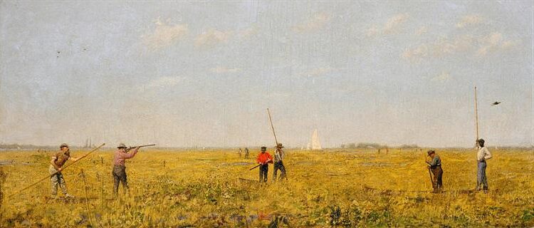 Pushing for Rail, 1874, by Thomas Eakins , reflects his fascination with movement, competition, and the physicality of sport.
