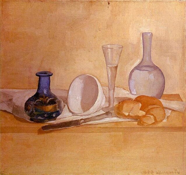 Still Life (The Blue Vase) (1920) reflects a carefully arranged composition of everyday objects, with a striking blue vase.
