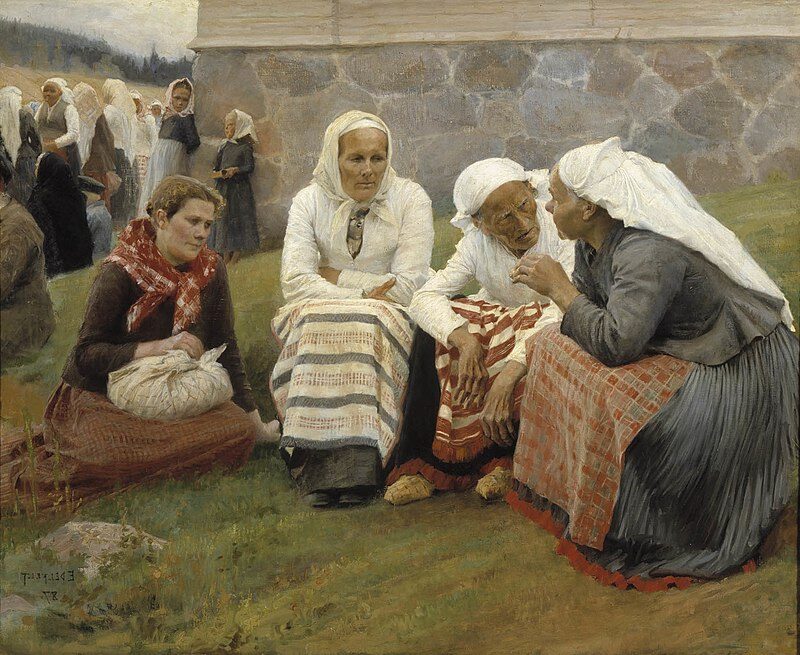 Women Outside the Church in Ruokolahti (1887) by Albert Edelfelt reflects the quiet dignity and deep spirituality of rural Finnish life.