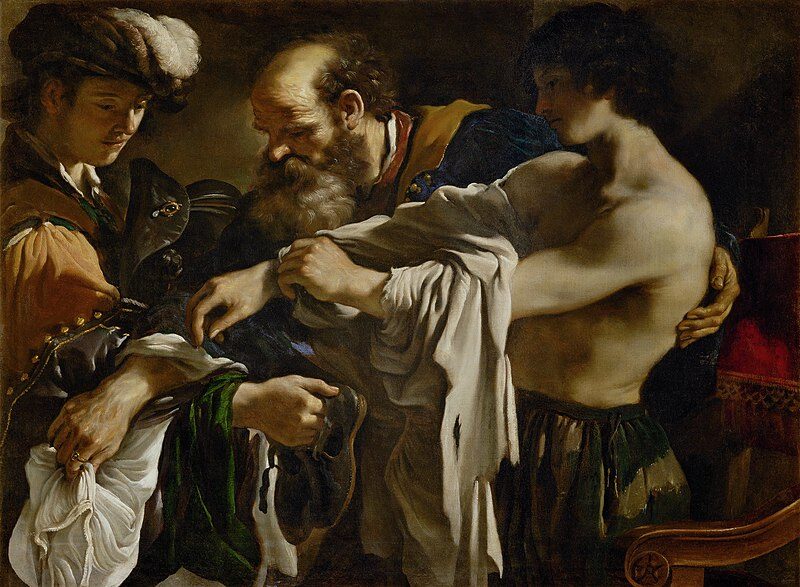 Return of the Prodigal Son (1619) by Guercino reflects themes of repentance, forgiveness, and divine mercy.