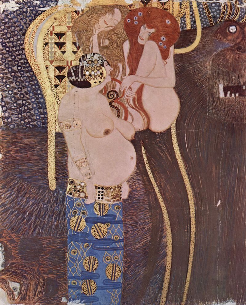 A Section of the Beethoven Frieze (1902) reflects Klimt’s symbolic interpretation of Beethoven’s Ninth Symphony