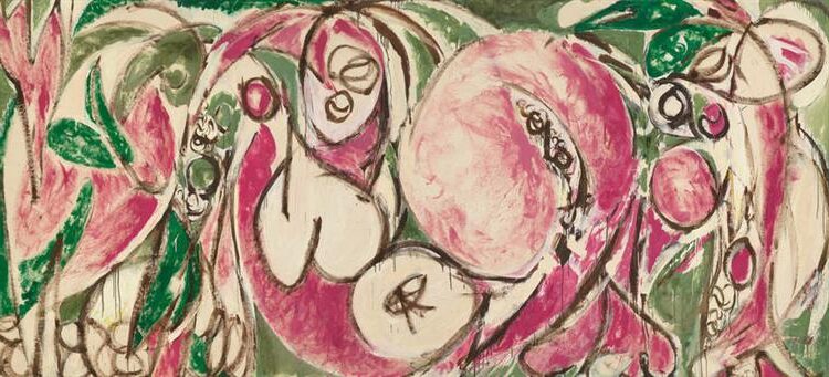 The Seasons, 1957, by Lee Krasner reflects the cyclical vitality of nature and the human experience through sweeping gestures and vibrant, organic forms.