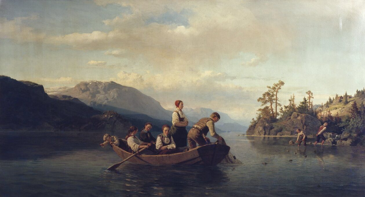 Evening at Krøderen by Adolph Tidemand