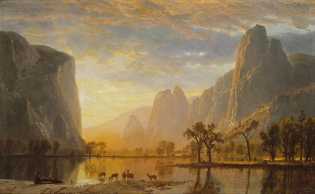 Valley of the Yosemite, 1864, by Albert Bierstadt reflects the awe-inspiring grandeur of the American West.