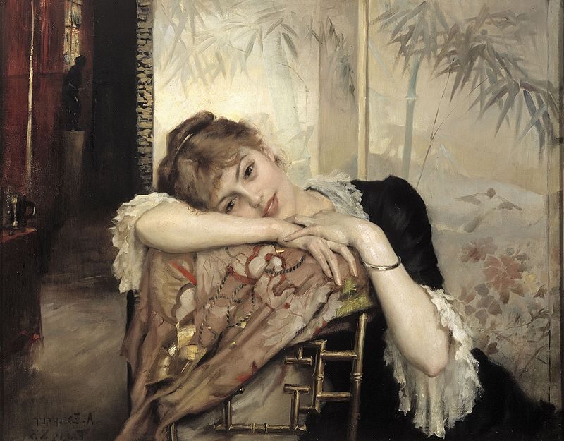 The Parisienne (Virginie) (1883) by Albert Edelfelt reflects the elegance and sophistication of Parisian fashion and culture in the late 19th century.