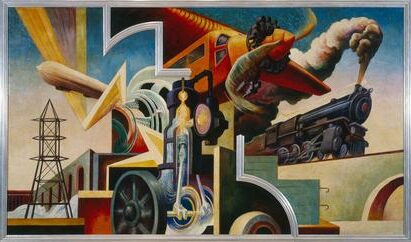 America Today, 1930-1931 by Thomas Hart Benton reflects the dynamic energy and transformation of America during the early 20th century.