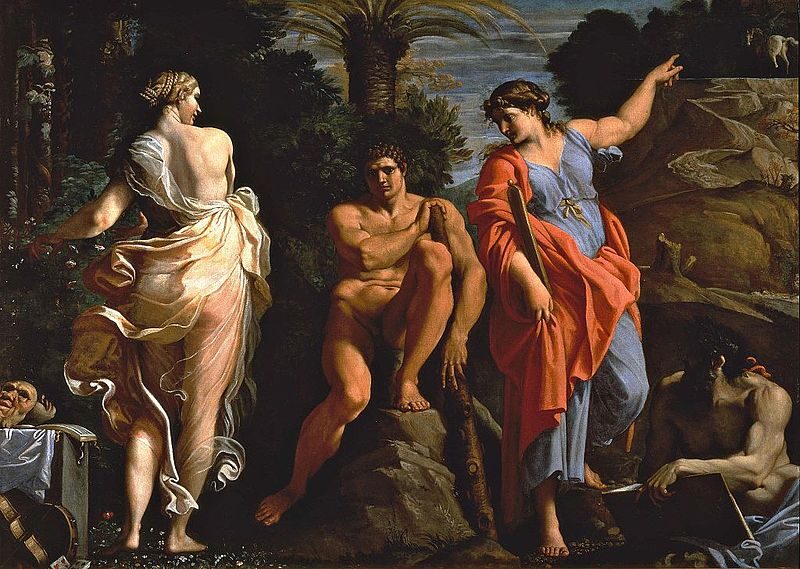 The Judgment of Hercules (1596) by Annibale Carracci reflects themes of moral choice, virtue, and temptation.