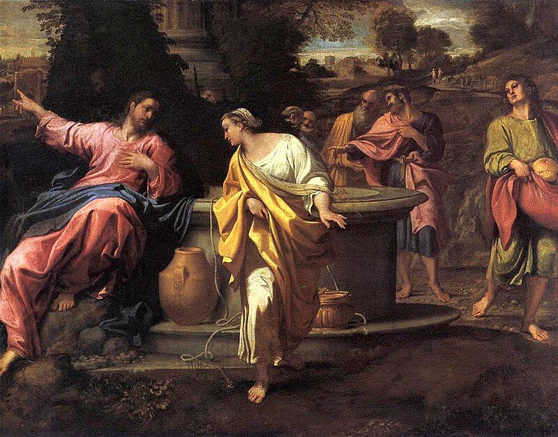 The Samaritan Woman at the Well (1550) by Annibale Carracci reflects themes of redemption, faith, and divine revelation.