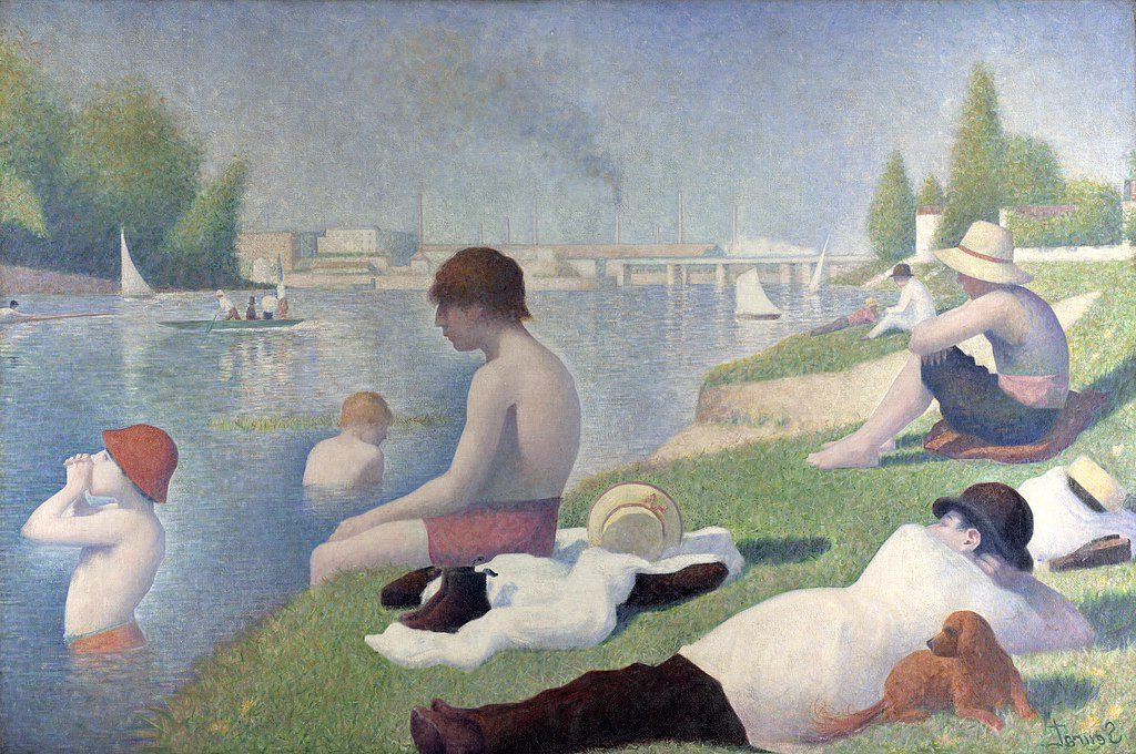 Bathers at Asnières, 1884 – Georges Seurat  captures the contrast between leisure and labor.