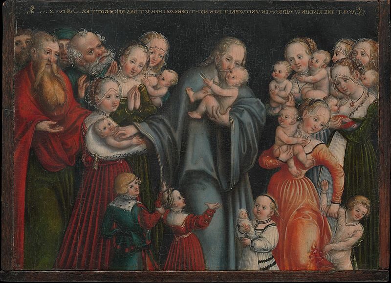 Christ Blessing the Children (1545–1550) by Lucas Cranach the Younger reflects themes of innocence, compassion, and divine grace.