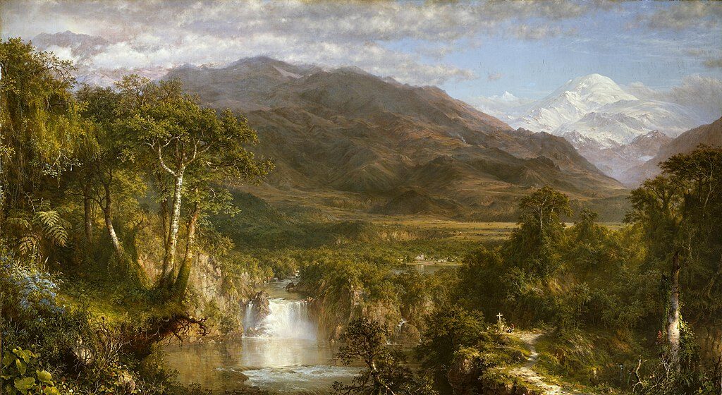 The Heart of the Andes, 1859, by Frederic Edwin Church  reflects the grandeur and sublime beauty of the South American landscape.