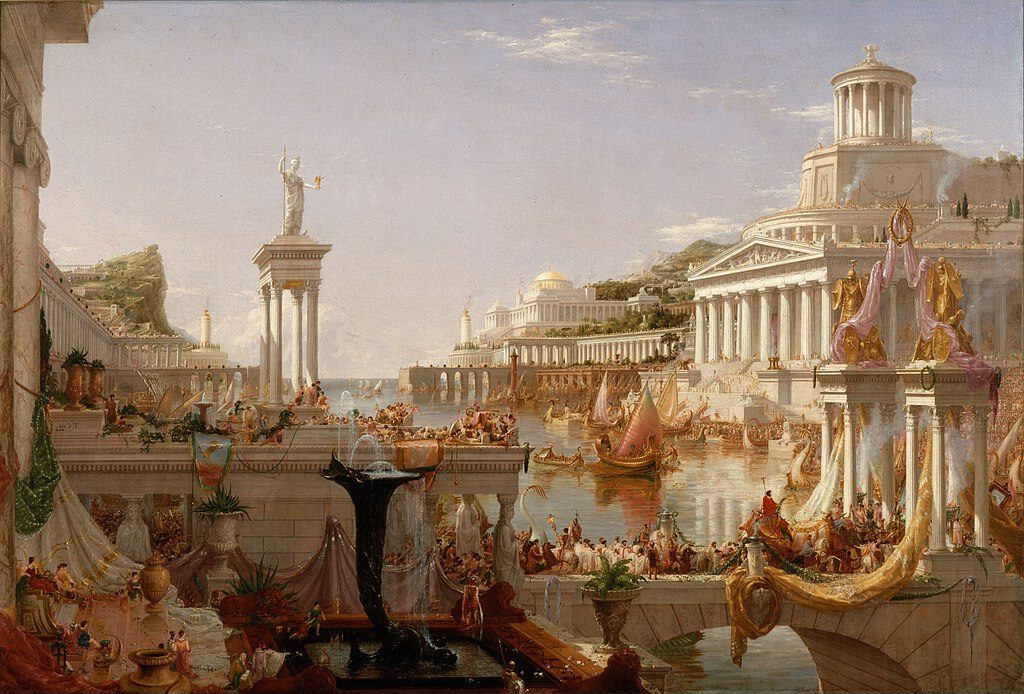 The Course of Empire: Consummation (1835–1836) reflects the peak of a civilization’s grandeur.