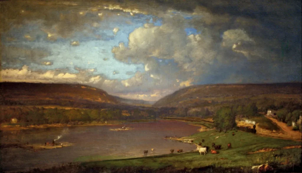 On the Delaware River, 1860s, by George Inness reflects a serene and atmospheric depiction of the American landscape.