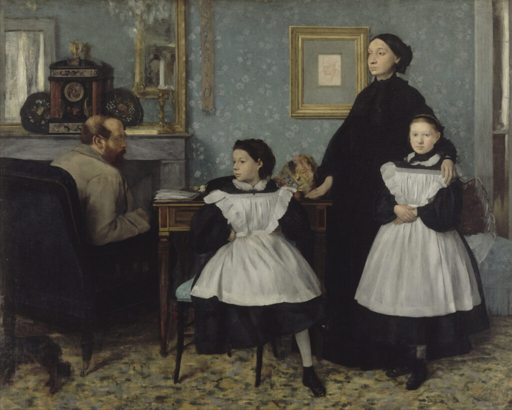 The Bellelli Family (1858–1867) by Edgar Degas showcases his mastery of composition and psychological depth. 
