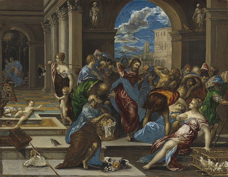 Christ Driving the Traders from the Temple (c. 1570) by El Greco reflects themes of purification, divine authority, and moral integrity.