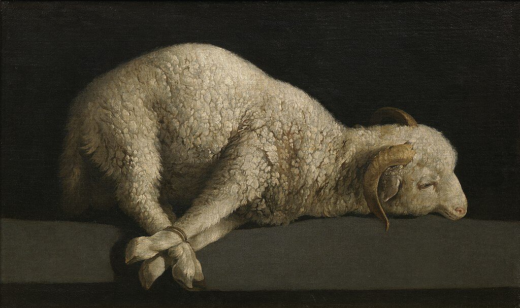 Agnus Dei (c. 1635–1640) by Francisco de Zurbarán reflects themes of sacrifice, innocence, and redemption.
