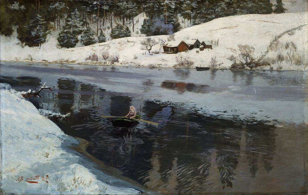 Winter at the River Simoa, 1883 by Frits Thaulow reflects the serene and poetic beauty of the Norwegian winter landscape.