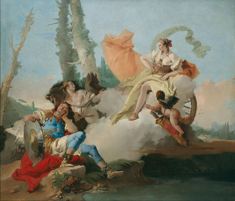 Rinaldo Enchanted by Armida (1742–1745) reflects the themes of love, enchantment, and fantasy drawn from Torquato Tasso’s Jerusalem Delivered.
