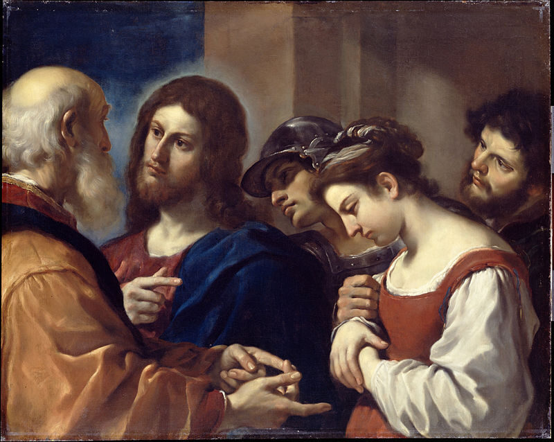 The Woman Taken in Adultery (1621) by Guercino reflects themes of mercy, justice, and divine compassion.